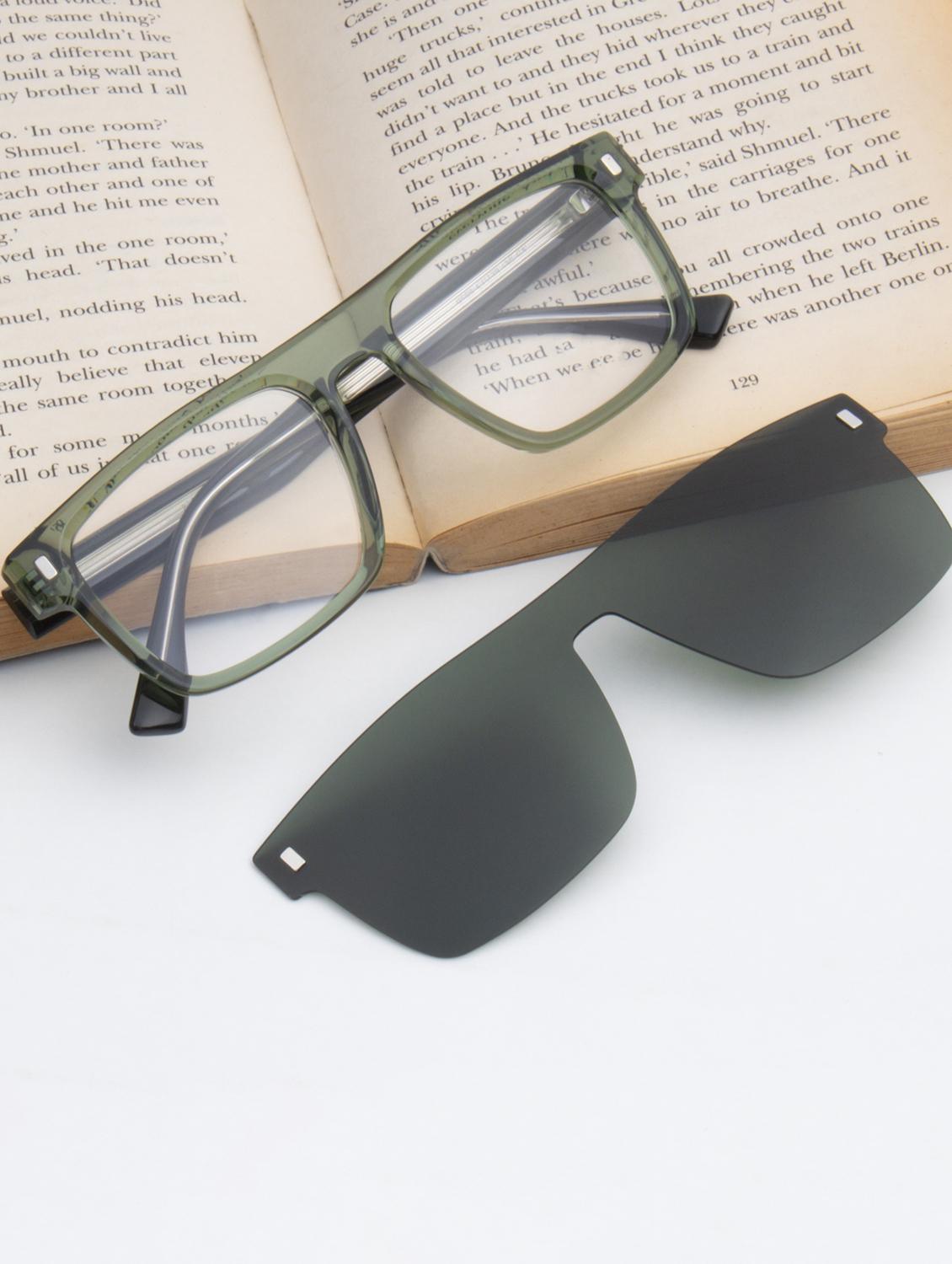 ted smith unisex green square acetate clip on frames clip on sunglasses with polarized lens - 21950209 - Zoom Image - 0