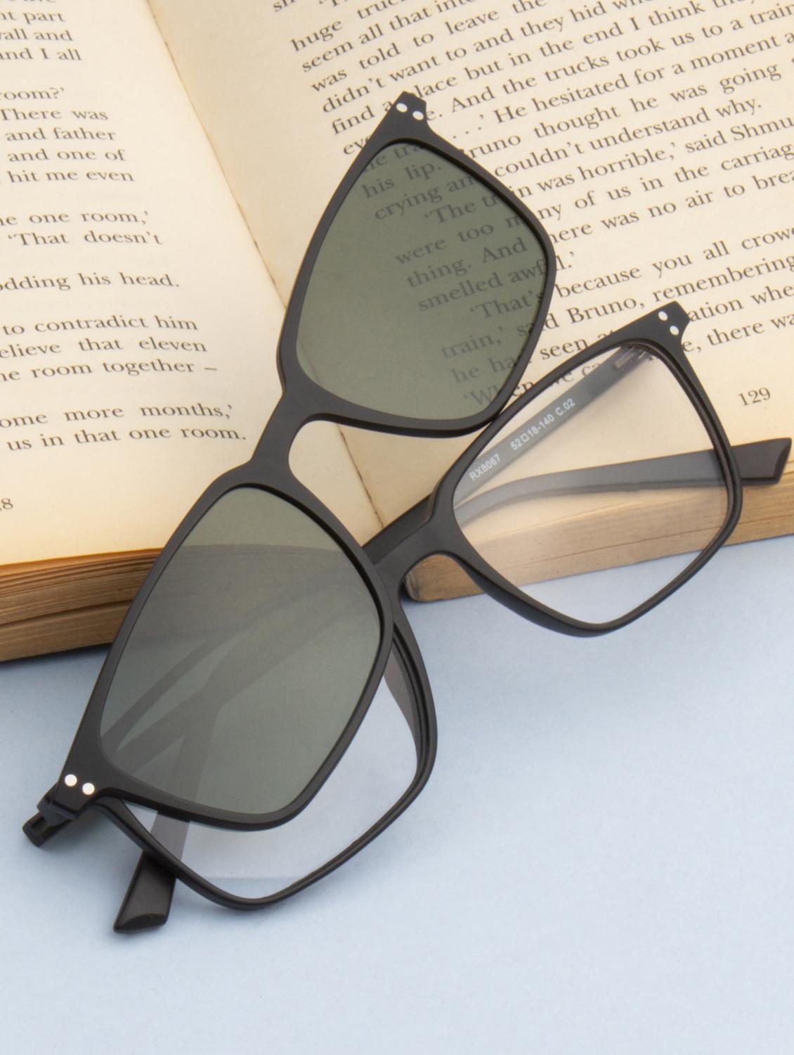 ted smith unisex black-green rectangular clip on frames clip on sunglasses with polarized lens - 21950211 -  Zoom Image - 0