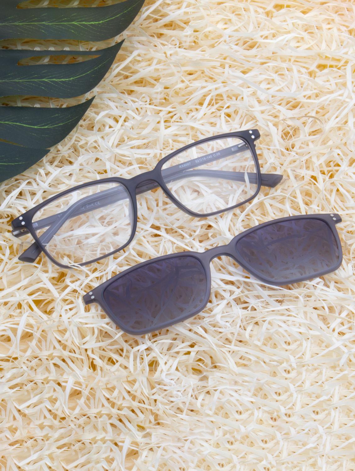 ted smith unisex grey rectangular clip on frames clip on sunglasses with polarized lens - 21950212 - Zoom Image - 0
