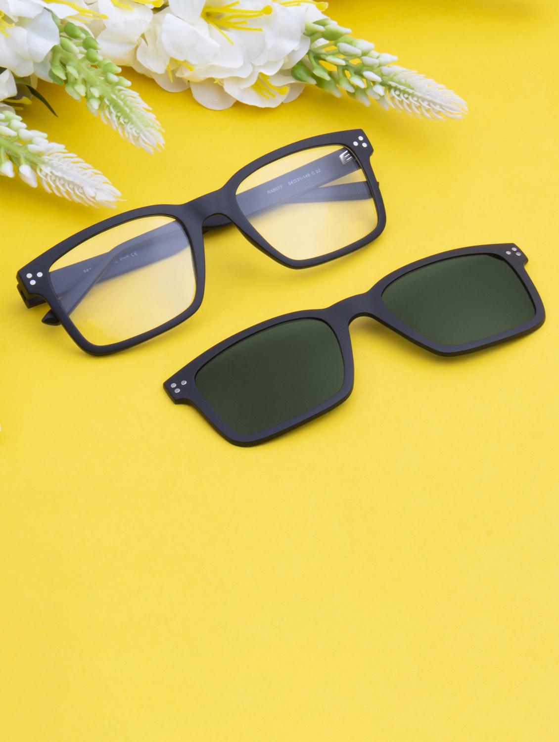 ted smith unisex black-green square clip on frames clip on sunglasses with polarized lens - 21950215 - Zoom Image - 0