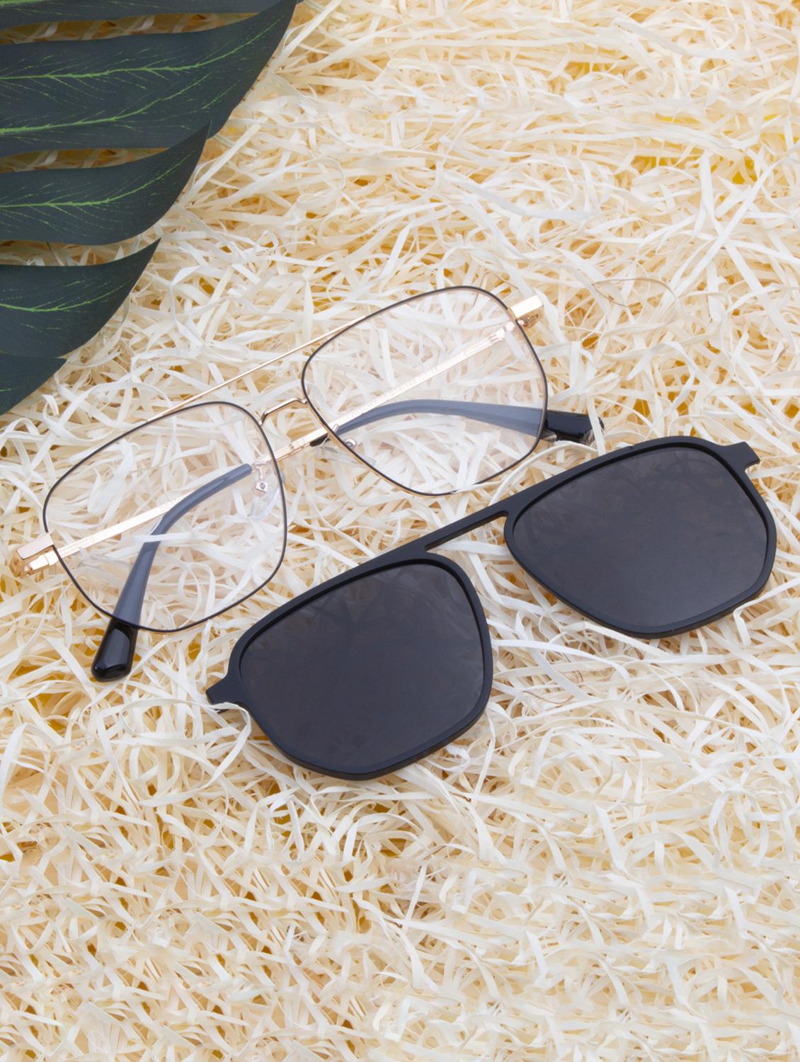 ted smith unisex gold-black aviator metal clip on frames clip on sunglasses with polarized lens - 21950220 - Zoom Image - 0