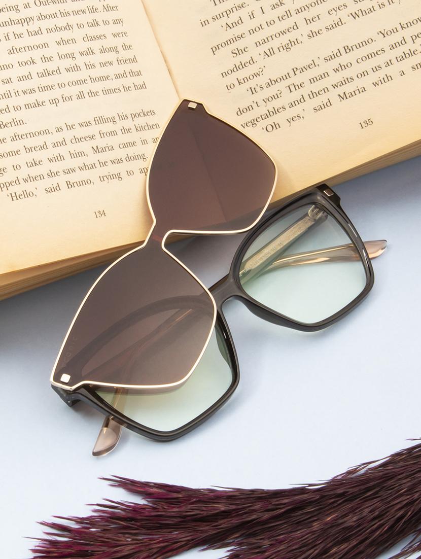 ted smith women grey-brown cateye acetate clip on frames clip on sunglasses with polarized lens - 21950223 - Zoom Image - 0