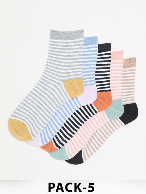 women pack of 5 striped above ankle length socks - 21950229 -  Standard Image - 0