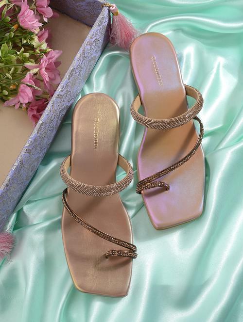 women gold slip on sandal - 21950251 - Standard Image - 0