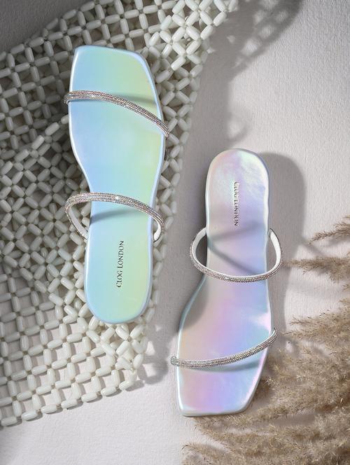 women blue slip on sandal - 21950255 - Standard Image - 0
