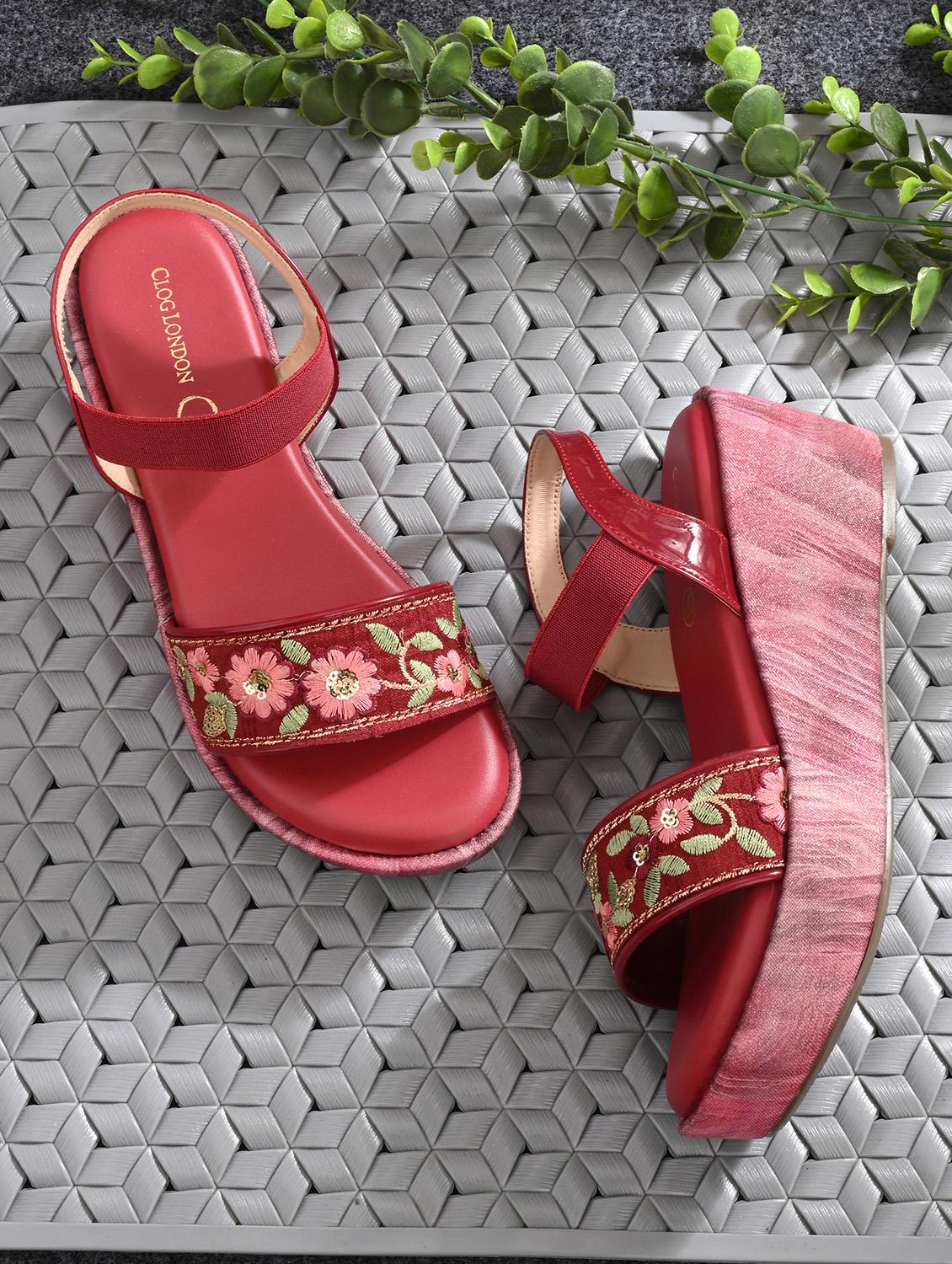 women embroidered back strap wedge