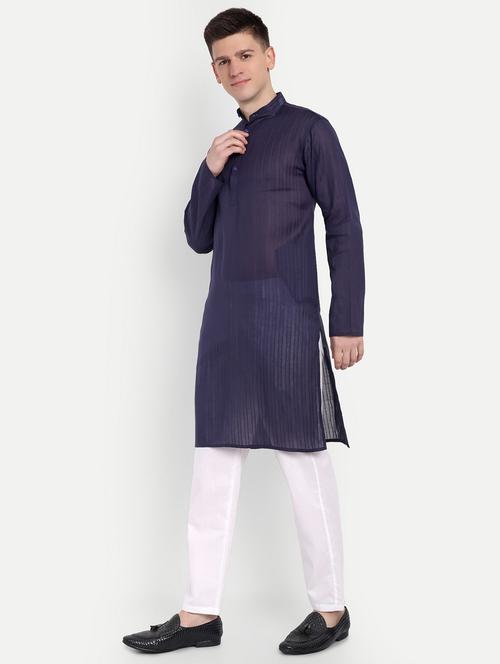 men mandarin neck kurta with trousers ethnic wear set - 21950291 - Standard Image - 0
