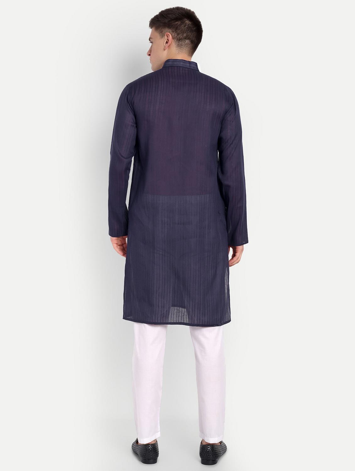 men mandarin neck kurta with trousers ethnic wear set - 21950291 - Standard Image - 3