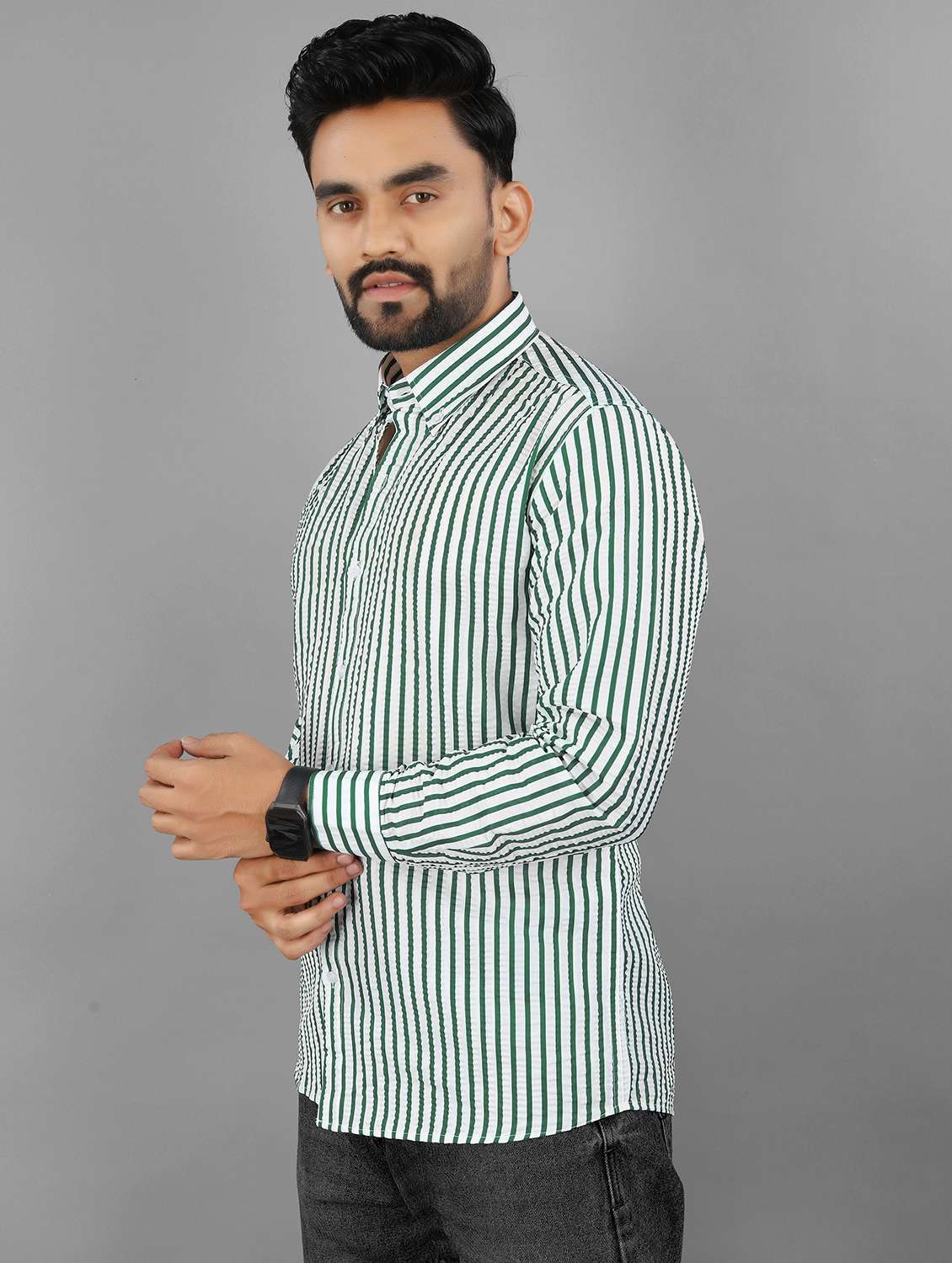 men striped long sleeve regular fit casual shirt - 21950295 -  Standard Image - 3