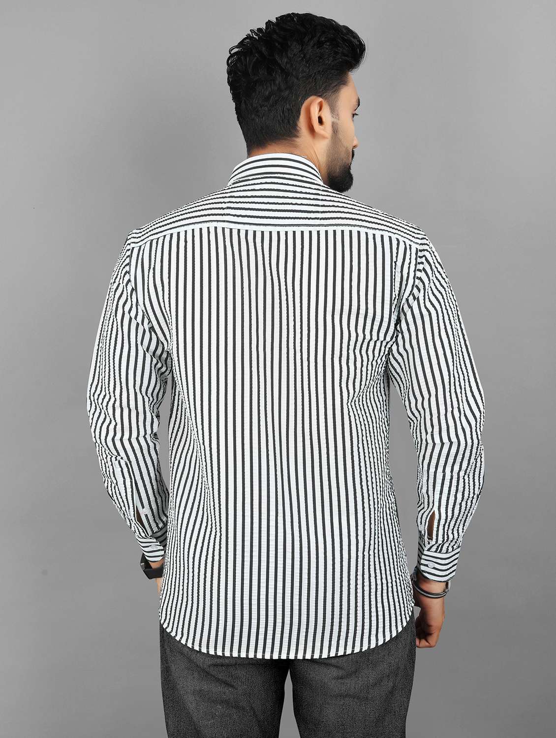 men striped long sleeve regular fit casual shirt - 21950296 -  Standard Image - 3