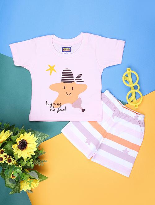 kids printed t-shirt and shorts co-ord set - 21951119 - Standard Image - 0