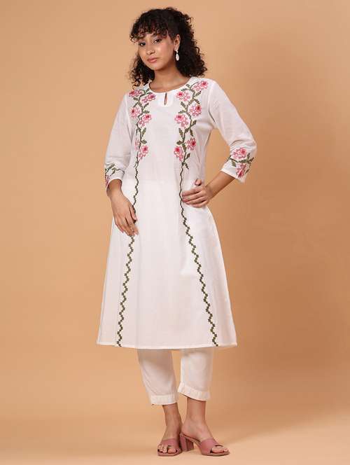 women embroidered three quarter sleeve a-line kurta  - 21951131 -  Standard Image - 0