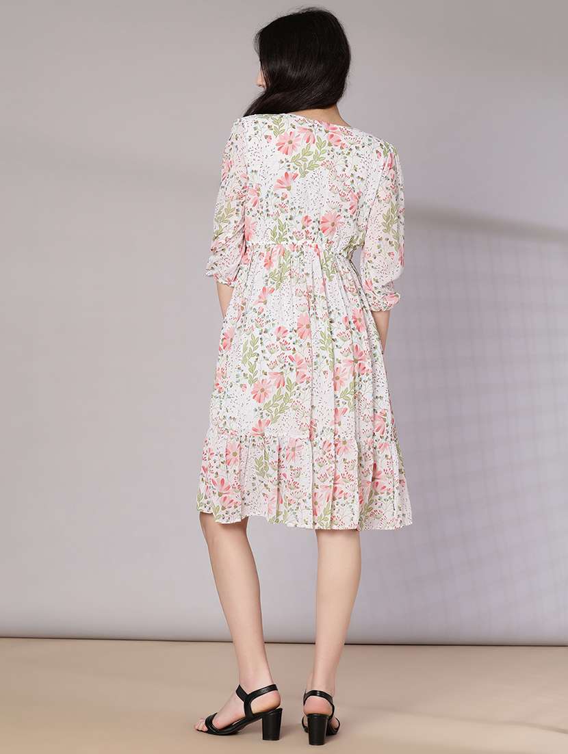women floral three quarter sleeve tiered ethnic dress - 21951149 - Standard Image - 3
