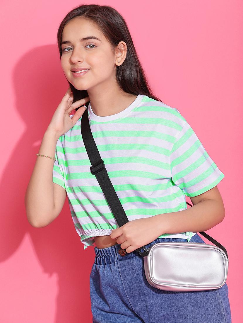 girls striped short sleeve cops top