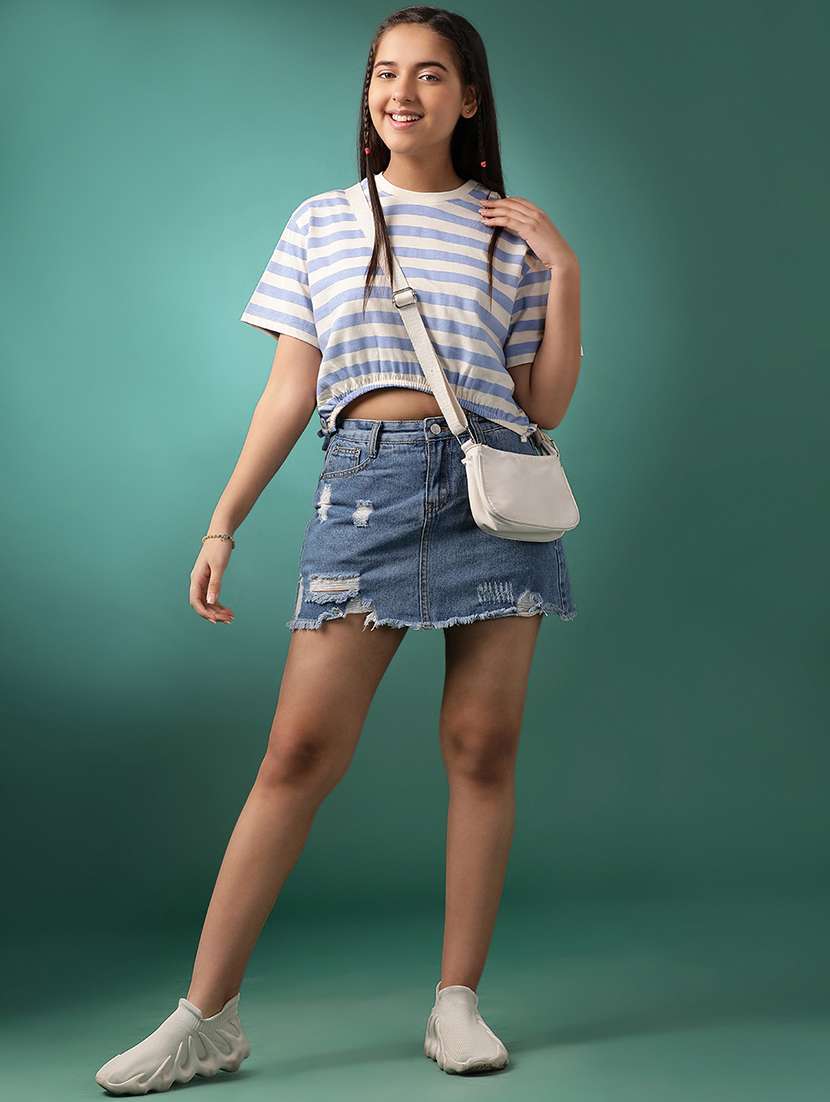 girls striped short sleeve crop top - 21951160 -  Standard Image - 5