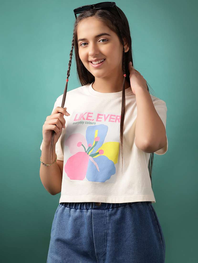 girls printed short sleeve crop tee