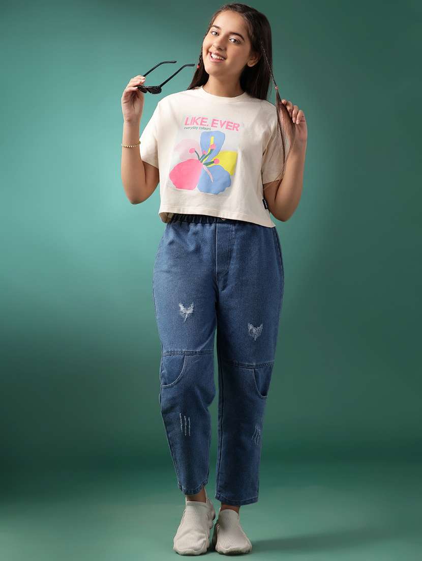 girls printed short sleeve crop tee - 21951162 -  Standard Image - 5