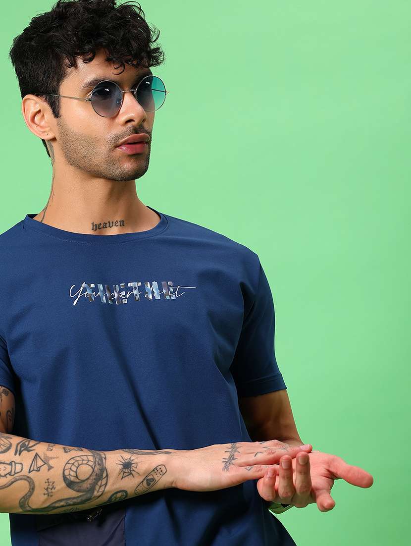 blue cotton front print tshirt