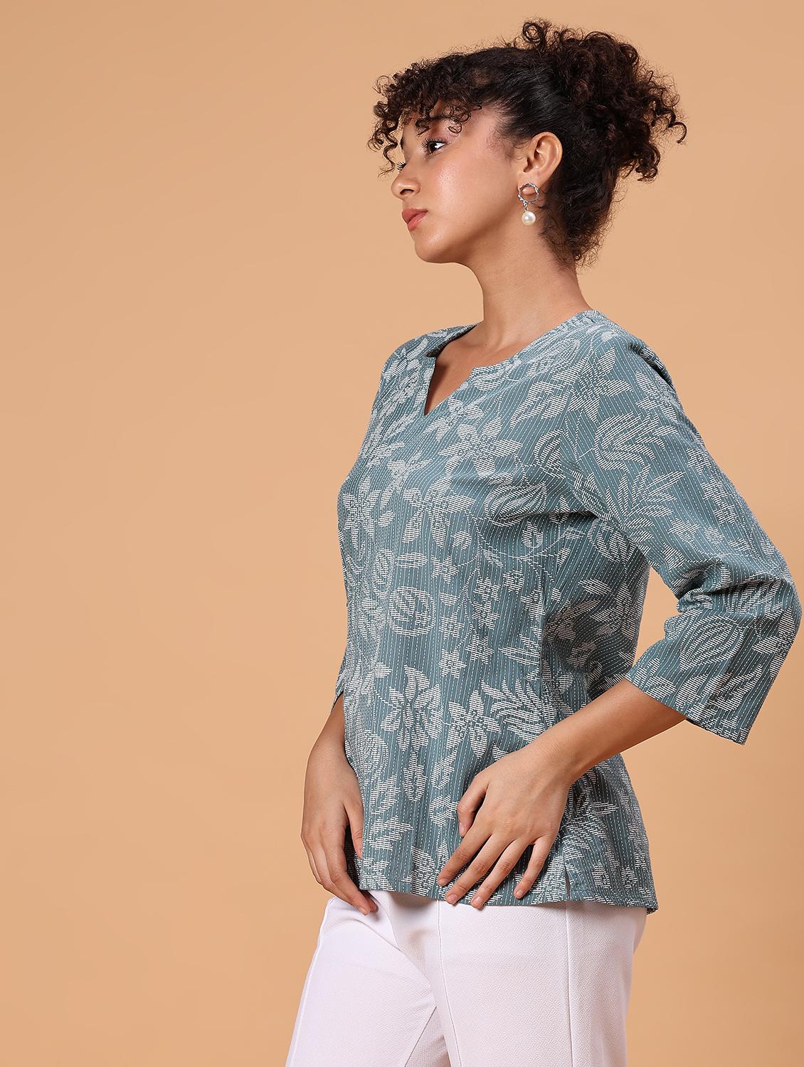 women floral print notch neck straight kurti - 21951465 - Standard Image - 5