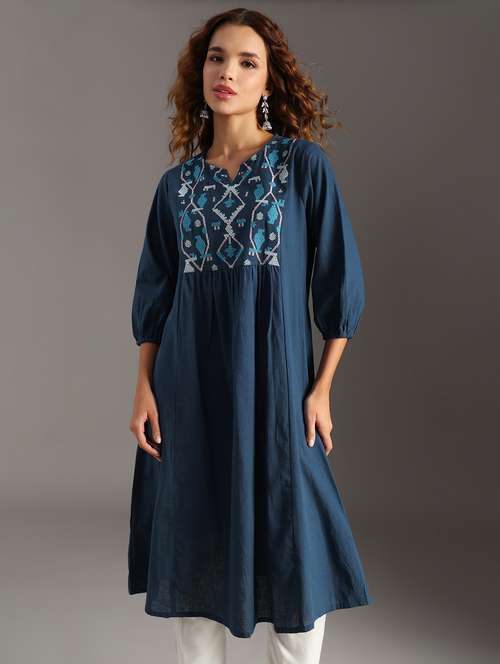 women blue embroidered a-line ethnic dress - 21951467 -  Standard Image - 0