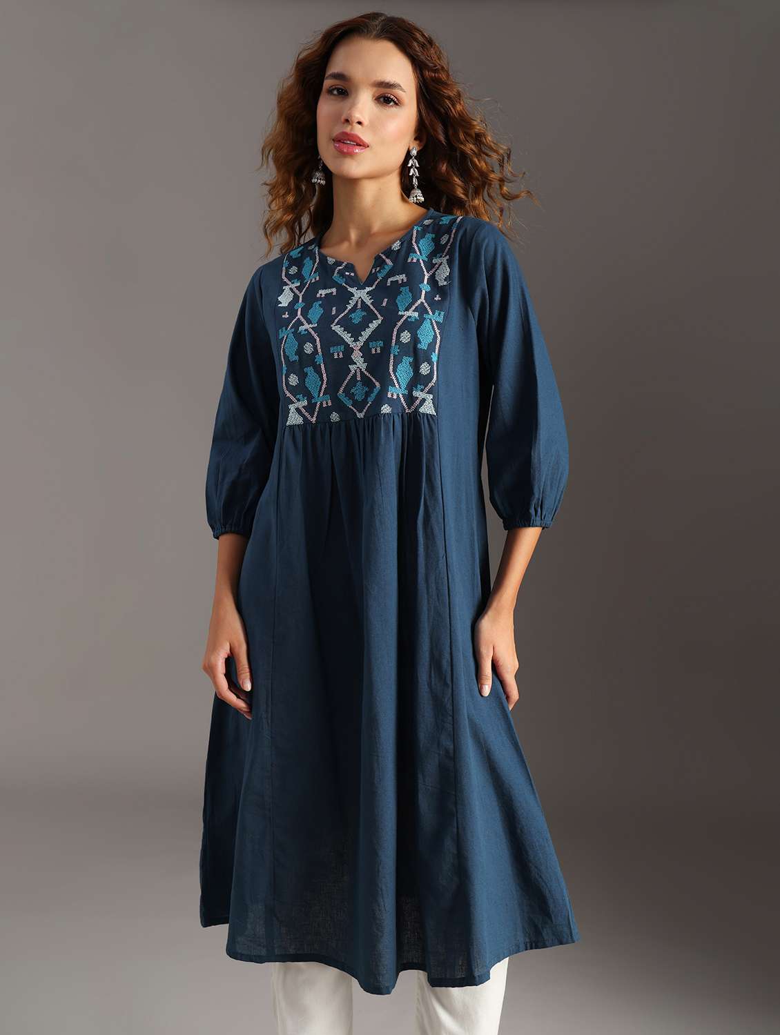 women blue embroidered a-line ethnic dress - 21951467 -  Zoom Image - 0