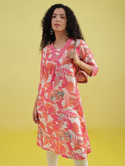 women printed three quarter sleeve a-line kurta - 21951484 - Standard Image - 0
