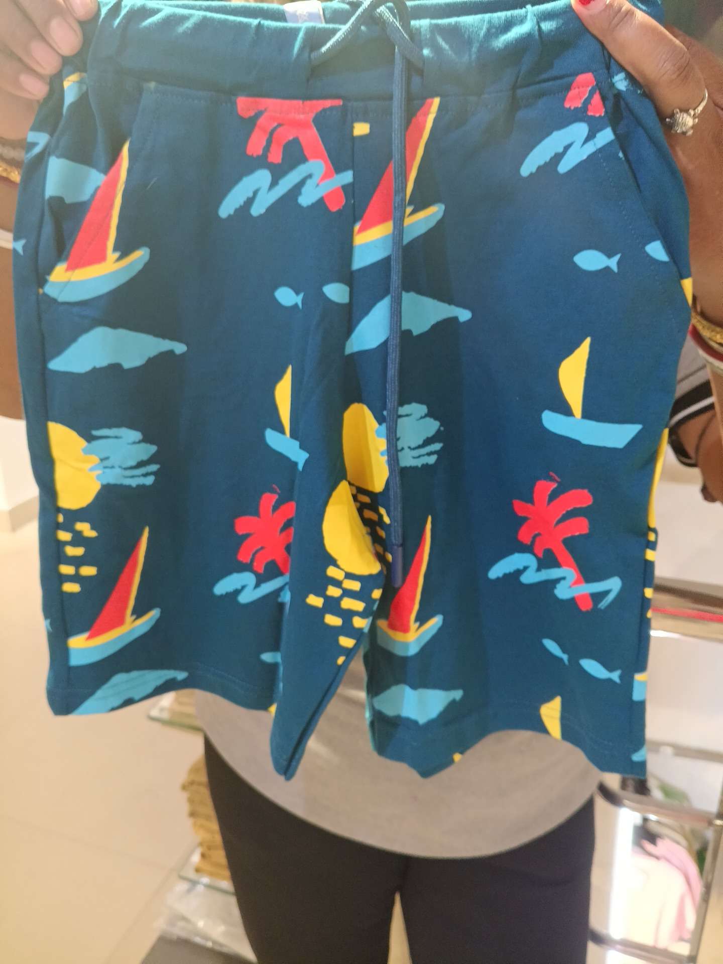 teal cotton single jersey shorts & three fourth - 21951502 -  Zoom Image - 0