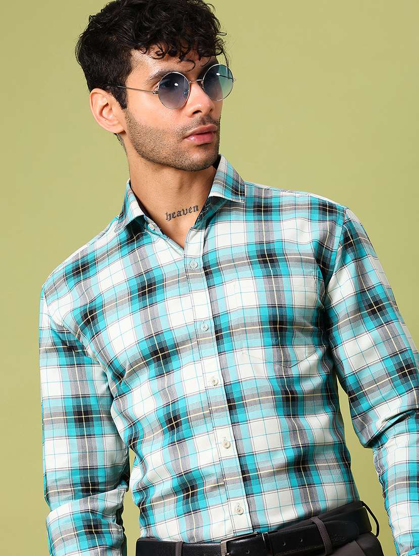 men checkered collared long sleeve formal shirt