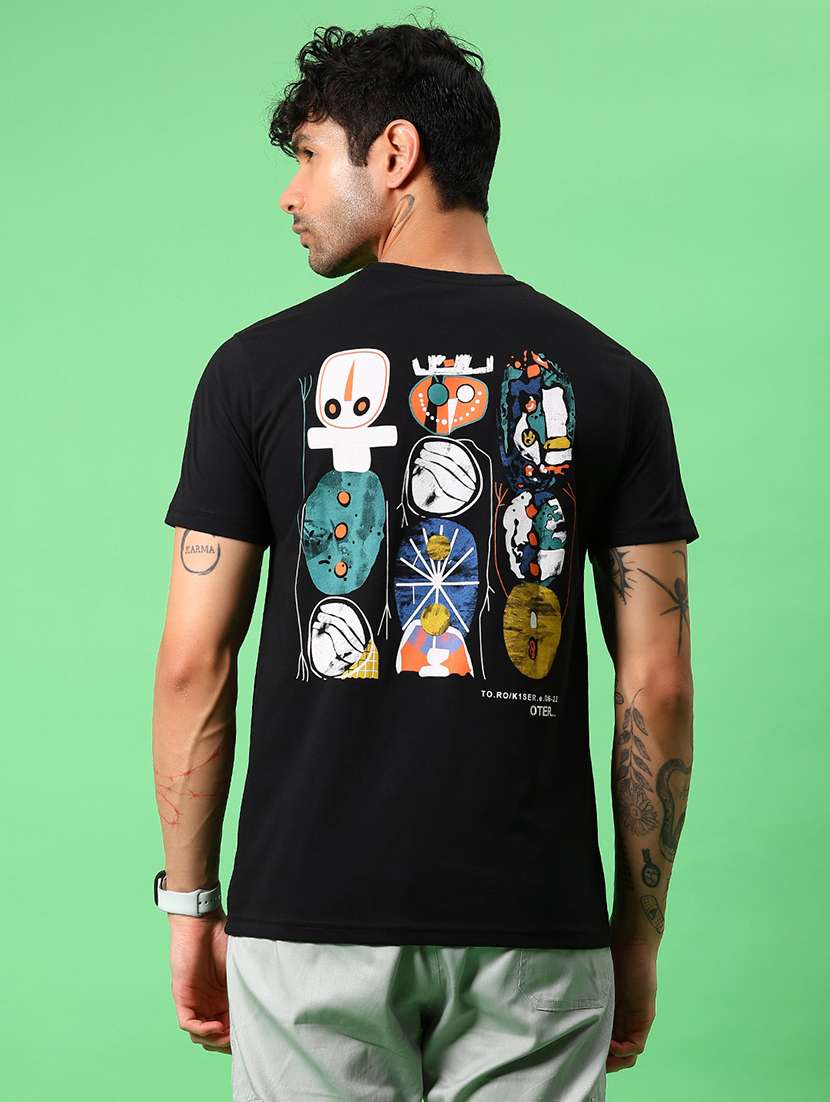 men front & back print round neck regular fit t-shirt