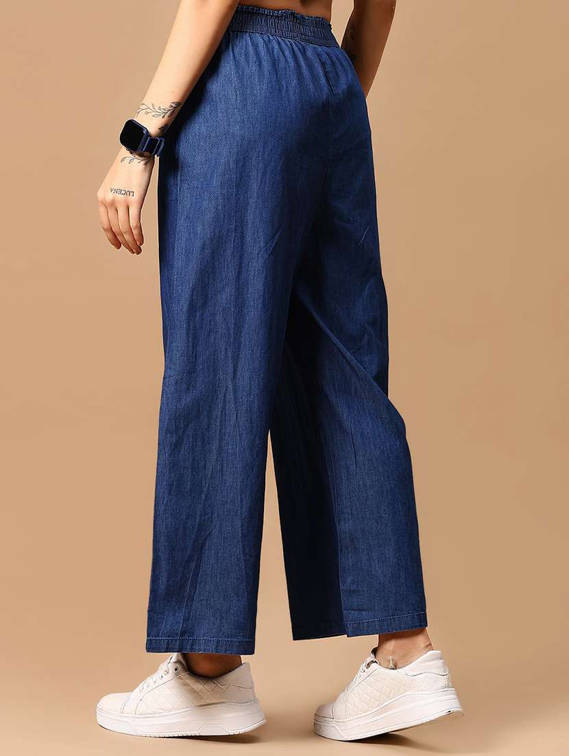 women solid mid rise wide leg trouser - 21951608 - Standard Image - 3