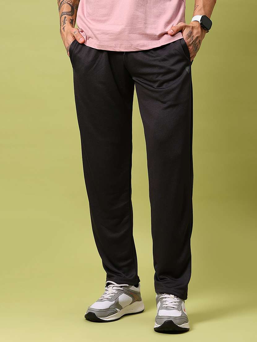 men solid mid rise full length track pant