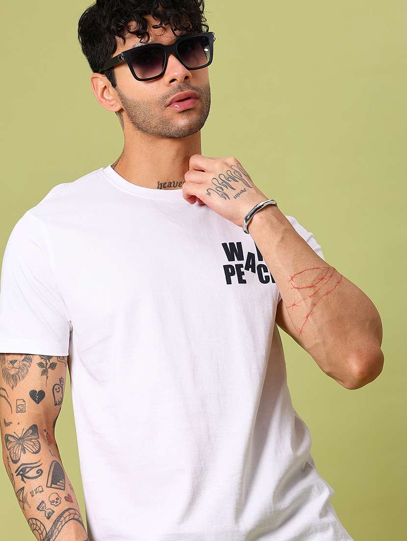 men front & back print round neck slim fit t-shirt