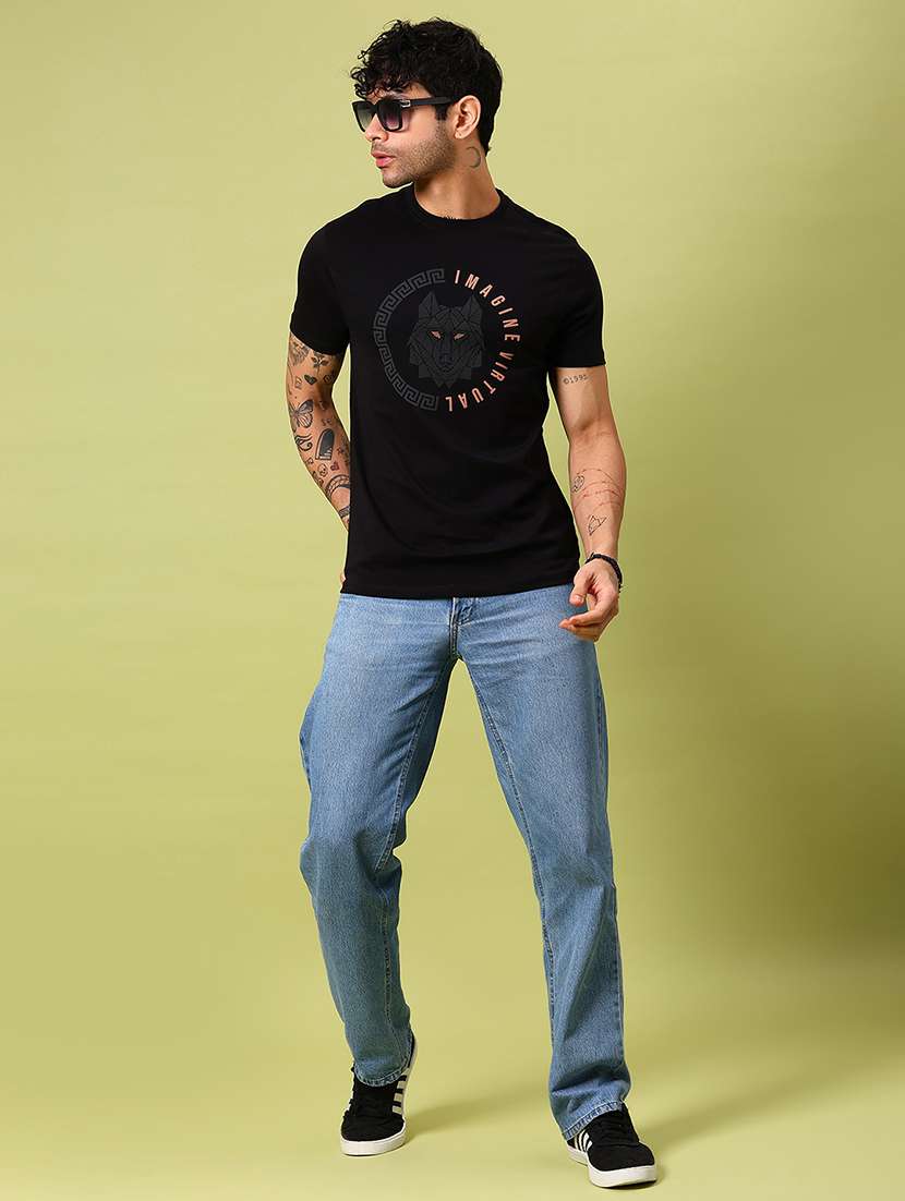 men front & back print round neck slim fit t-shirt - 21951650 -  Standard Image - 3