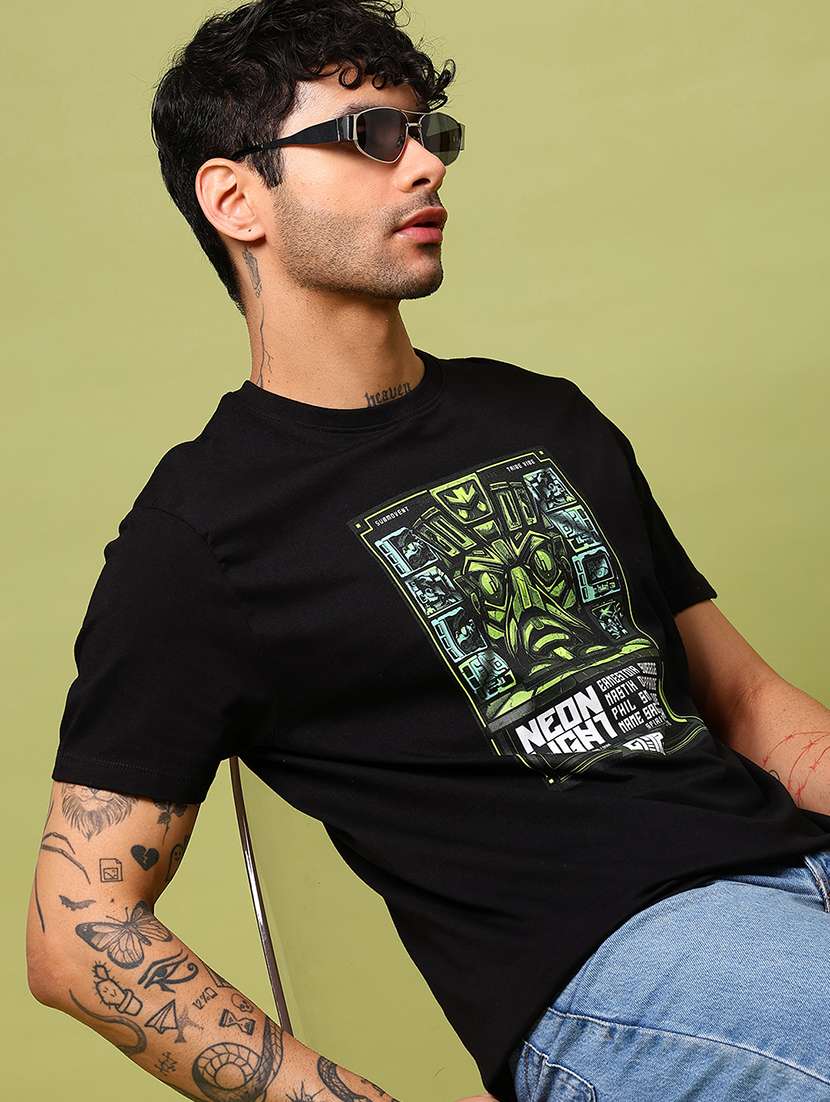 men front print round neck regular fit t-shirt