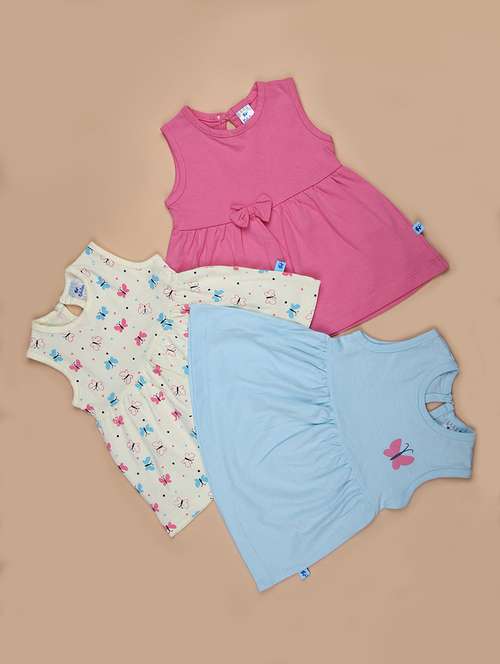 kids pack of 3 printed round neck frock - 21951656 -  Standard Image - 0