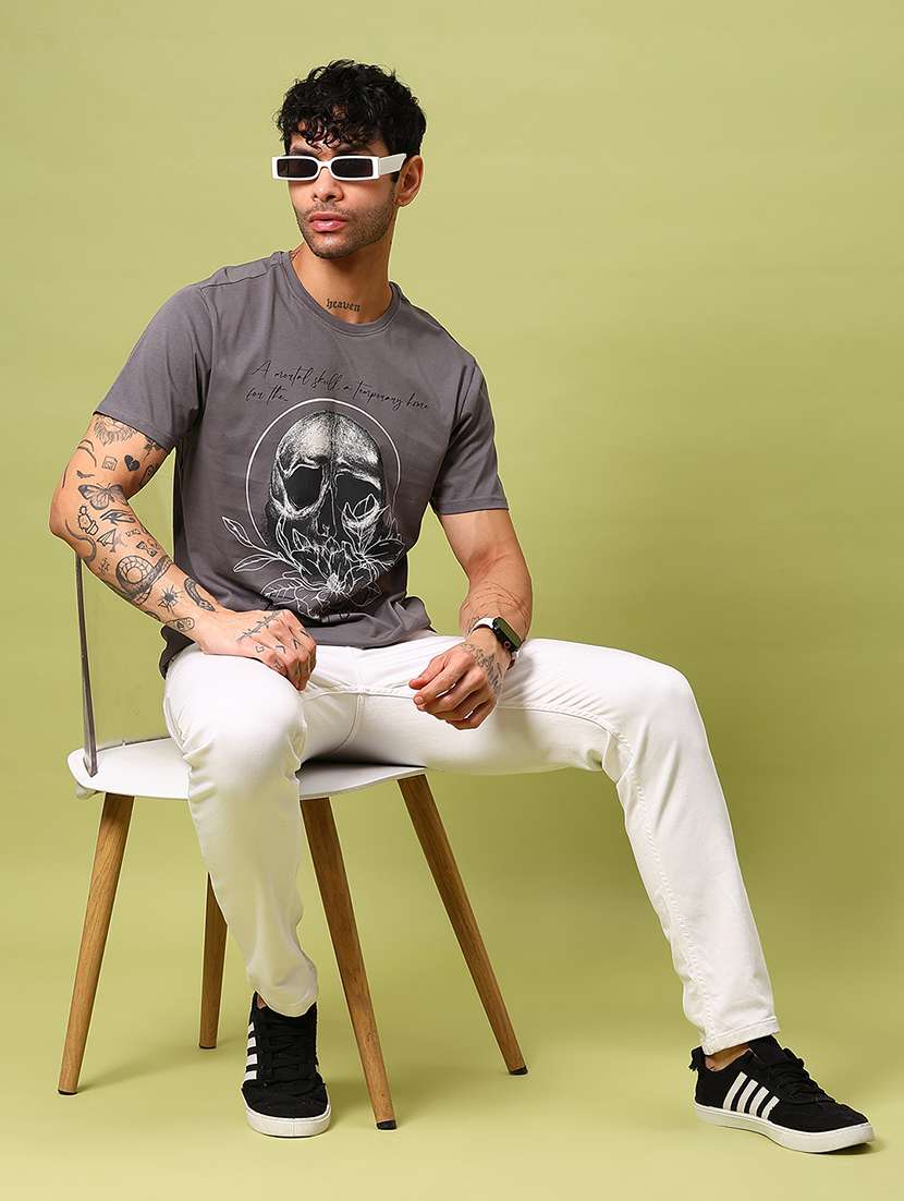 men front print round neck regular fit t-shirt - 21951685 - Standard Image - 3