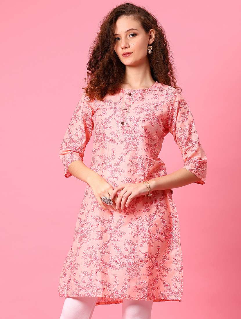 women floral three quarter sleeve straight kurta