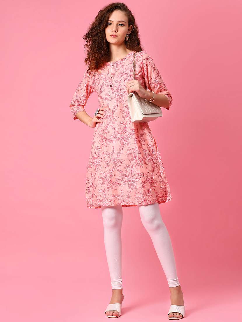 women floral three quarter sleeve straight kurta - 21951690 -  Standard Image - 3