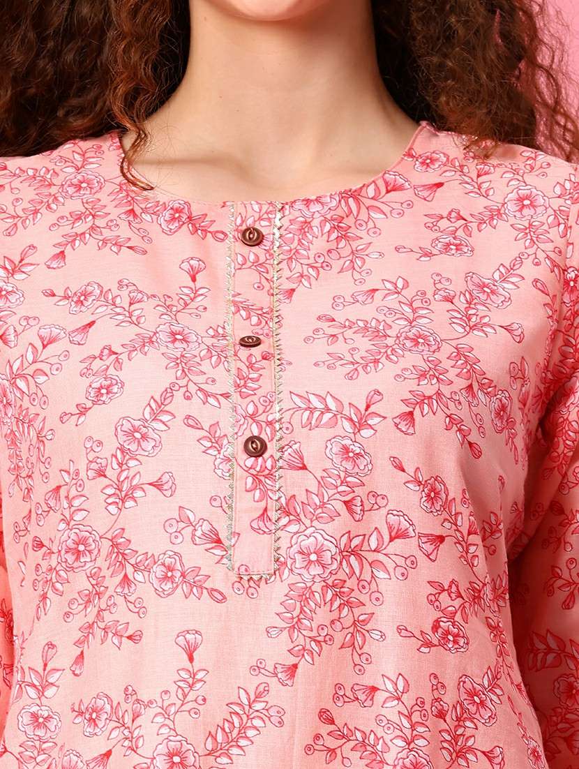 women floral three quarter sleeve straight kurta - 21951690 -  Standard Image - 5