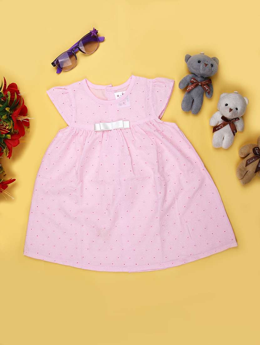 kids solid with work round neck frock