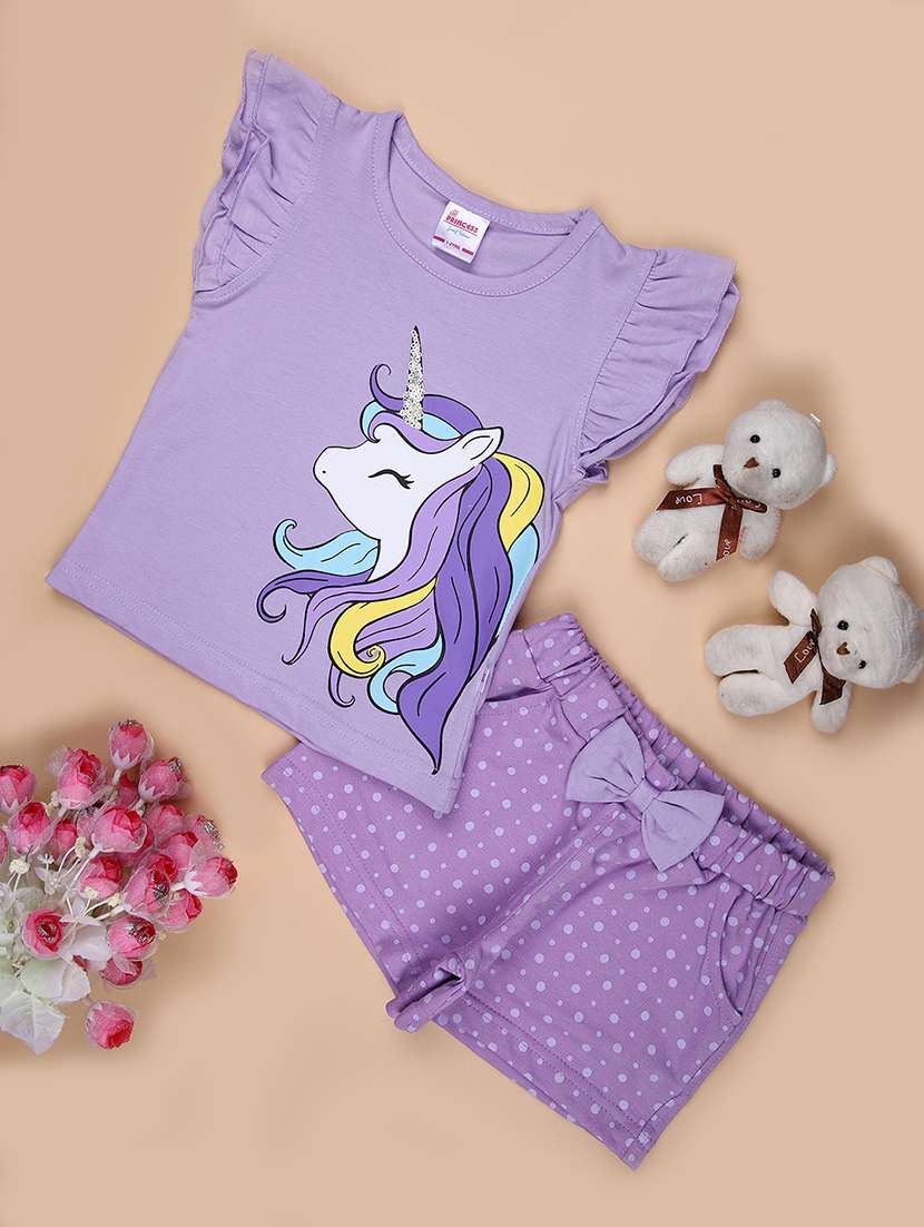 girls printed top and shorts co-ord set