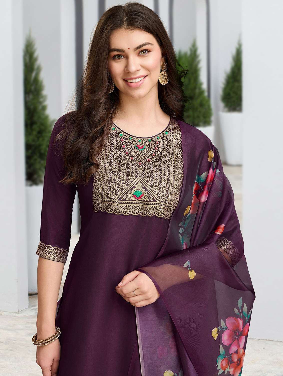 women three quarter sleeve kurta pant with dupatta set - 21951796 - Standard Image - 5
