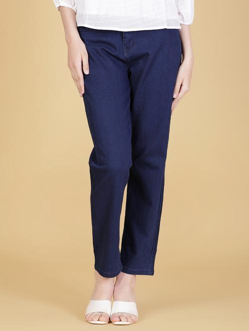 women solid high rise straight fit jean - 21951844 - Standard Image - 0