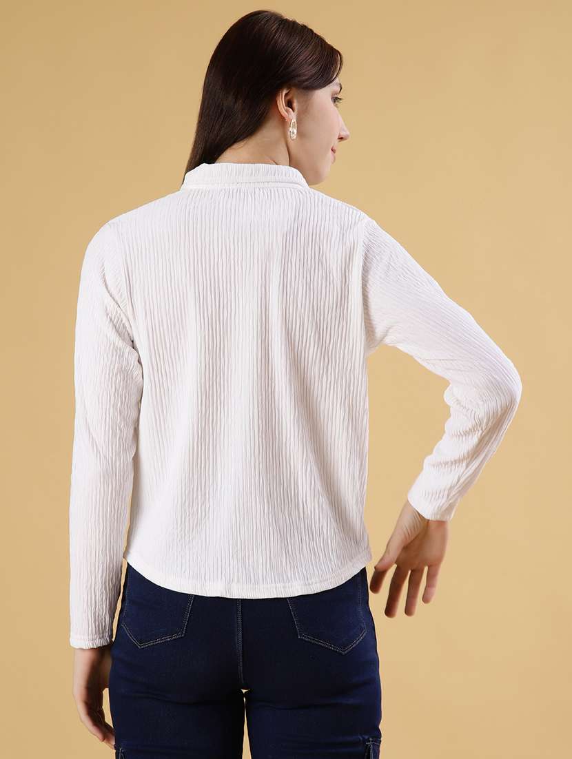 women solid collared long sleeve shirt - 21951855 -  Standard Image - 3