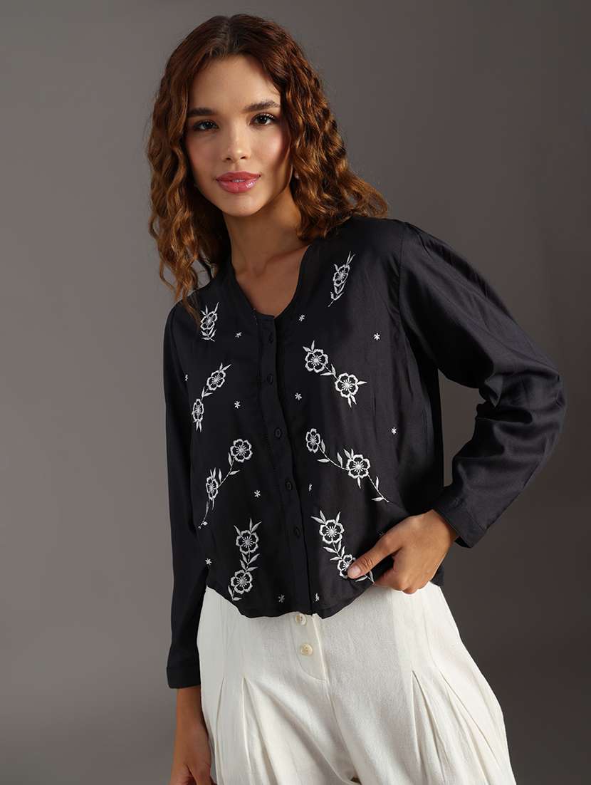 women black embroidered long sleeve regular shirt - 21951867 - Zoom Image - 0