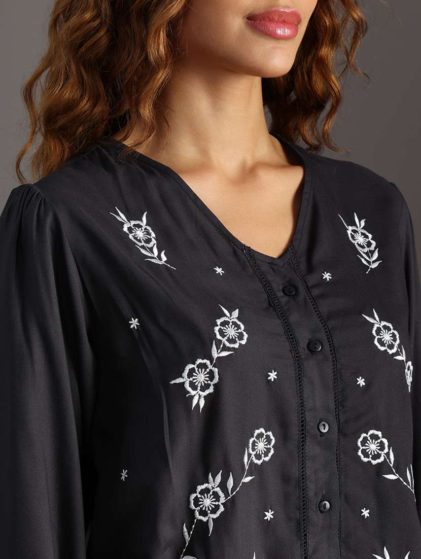 women black embroidered long sleeve regular shirt - 21951867 - Standard Image - 3