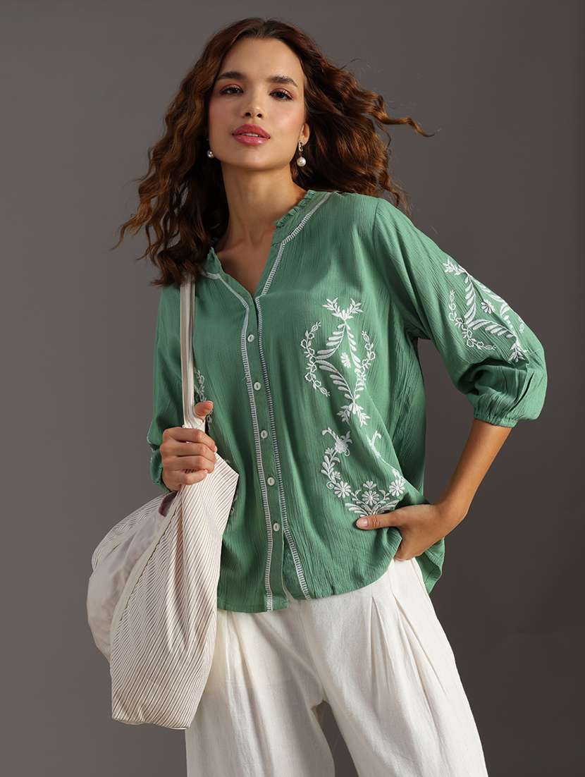women embroidered long sleeve regular top