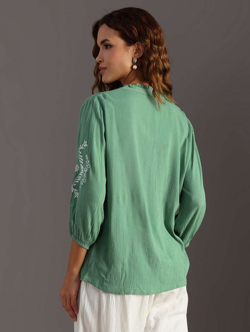 women embroidered long sleeve regular top - 21952059 -  Standard Image - 3