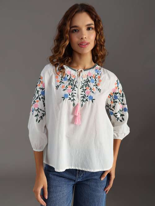women embroidered puff sleeve regular top - 21952063 -  Standard Image - 0