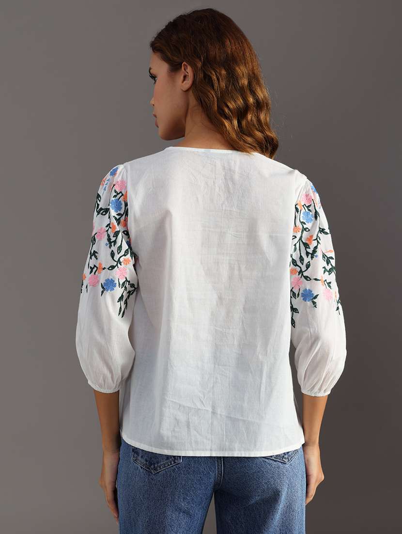 women embroidered puff sleeve regular top - 21952063 -  Standard Image - 3